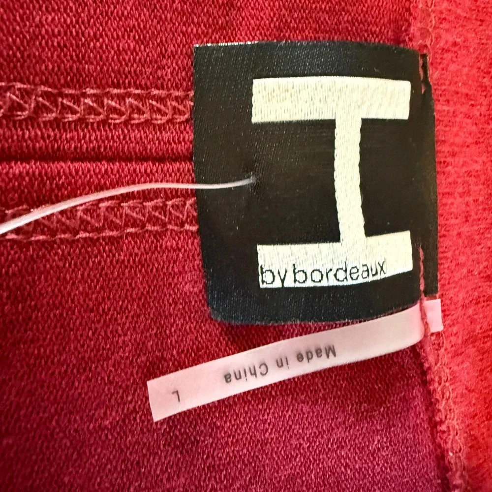 NEW H by bordeaux Large V-Neck Pullover Sweater Crimson Red Long Sleeve‎ Top